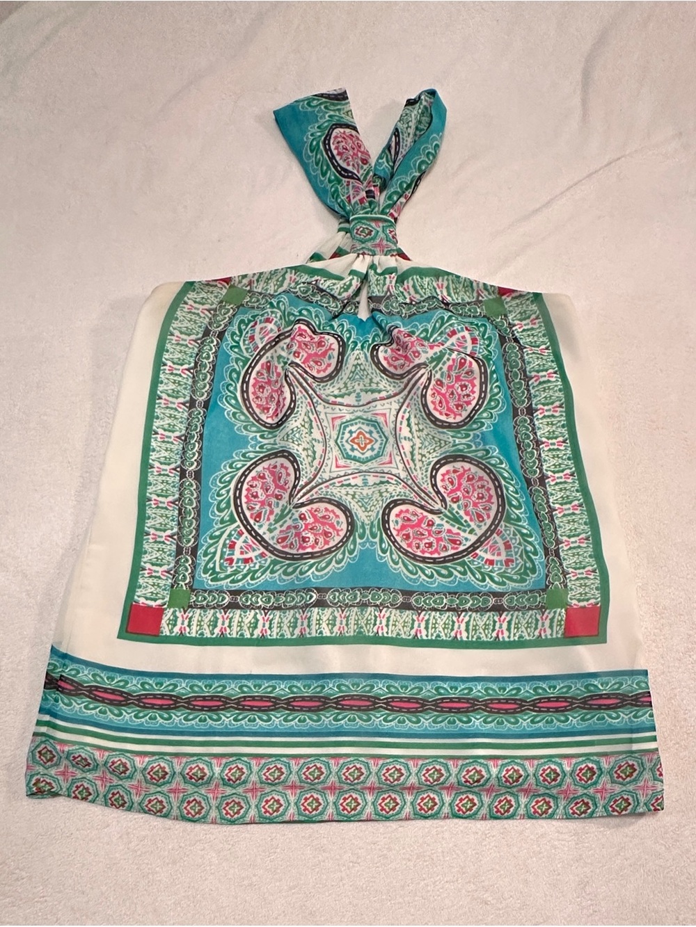 Joy Joy Teal Paisley Halter Camisole with Pink Accents